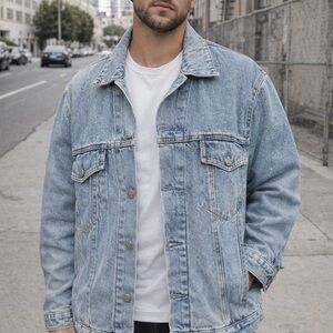 Route 66 Denim Jacket Men’s XL Vintage Blue Trucker Oversized